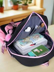 1pc Stitch Large Capacity Backpack - Cute Blue & Pink Zipper Closure, With Laptop Compartment, Durable Polyester Material, Lightweight & Fashionable, Suitable For Daily Commute And Back To School Essentials, Secure Zipper Closure Dual Shoulder Straps, Travel Day Pack, Interesting Design, Sturdy Construction - Square - View 2