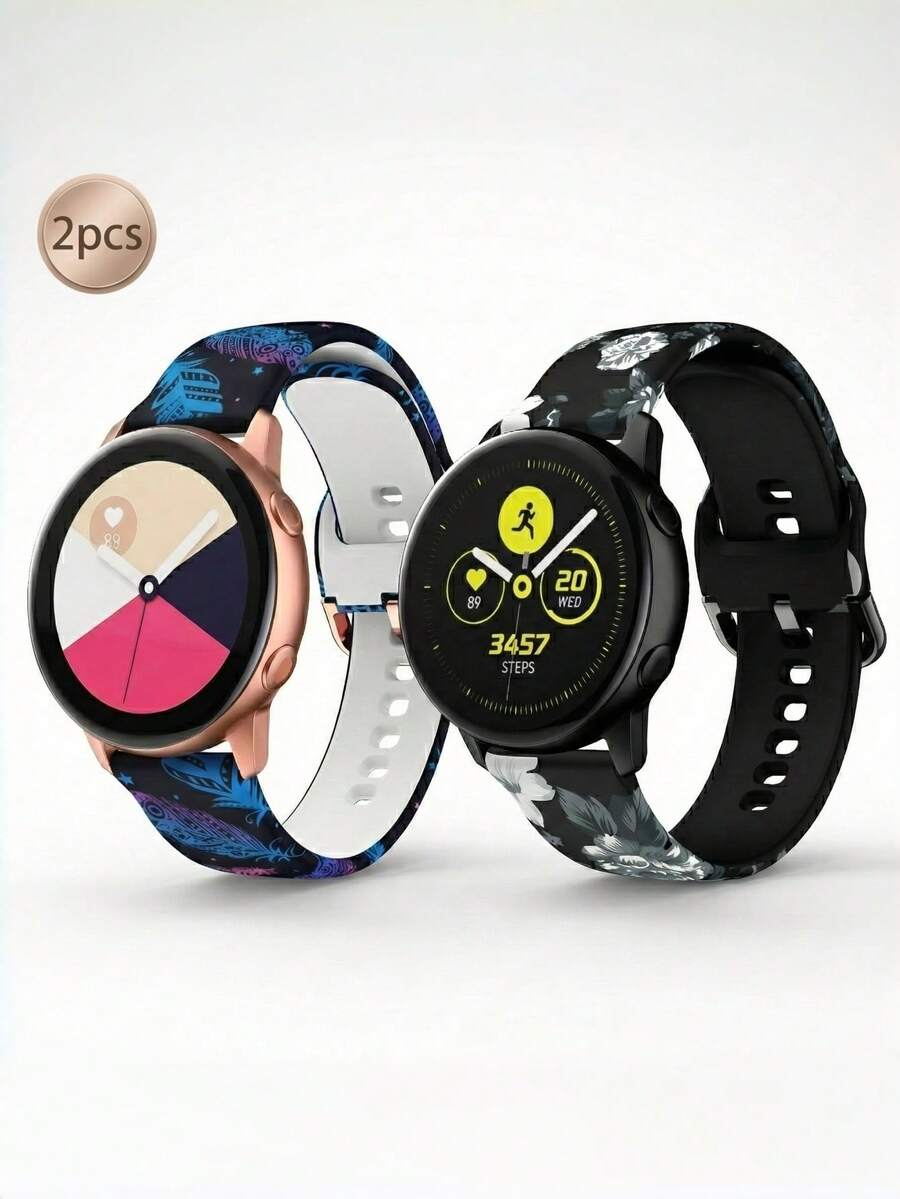 2PCS Men's & Women's Fashionable Silicone Soft Watch Bands, Universal 20mm/22mm Smartwatch Replacement Straps, Stylish Smartwatch Bands Compatible With Galaxy Watch Gear S3/Galaxy Watch 46mm, Wristband Accessories For Garmin Watches, Compatible With For Huawei Watch 5/4/3/GT5/GT4/GT2, Smartwatch Strap Accessories For Daily And Sports Use, Perfect Gift For Female Friends And Family, Christmas Gift, Birthday Gift, Valentine's Day Gift - Multicolor - View 1