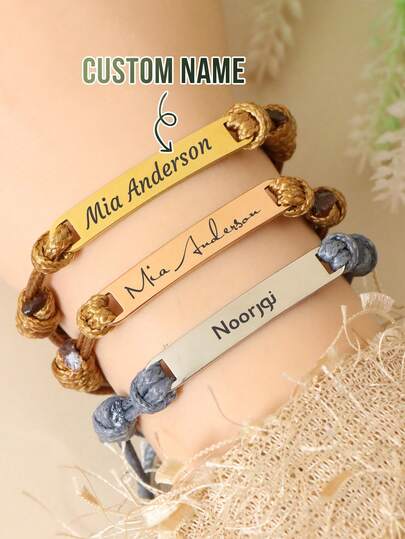 Custom Name Bar Bracelet, Personalized Cord Jewelry, Customized Long Strip Accessory, Customizable Gift For Loved Ones, Valentine'S Day Gifts, Family Gifts, Stylish Daily Wear, Thoughtful Present For Anniversaries, Birthdays, Special Occasions