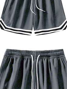 1 pièce Short de basket d'été pour hommes, short ample à cordon de serrage élastique en maille à séchage rapide, longueur genoux - Gris - Voir 5
