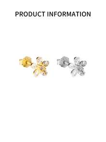 1件S925纯银镶嵌立方氧化锆五瓣花耳钉，时尚奢华风格，适合女性日常佩戴，附赠礼盒 - 單隻 - 查看 6