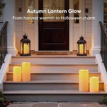 Homemory Set Of 2 4"*10" Large Outdoor Waterproof Flameless Candles Ivory White With Timer & Remote, Battery Operated LED Flickering Pillar Candles For Patio Porch Halloween Christmas Lantern - 白色 - 查看 7