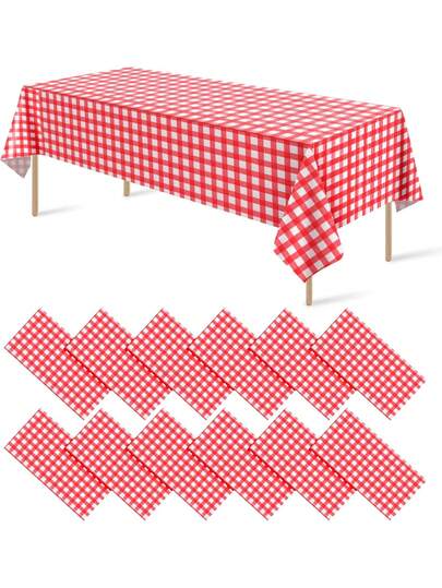 1/6 piezas Mantel de plástico a cuadros rojos y blancos de 137*274cm, mantel a cuadros rojos desechable, adecuado para picnic, granja, cumpleaños, boda, mantel rectangular para fiestas