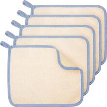 5 Pcs Exfoliating Face And Body Wash Cloths Towel Weave Bath Exfoliating Scrub Massage Bath Cloth For Women And Men, 10.63 X 9.05 Inch(Beige Edge) - 藍邊 - 查看 8
