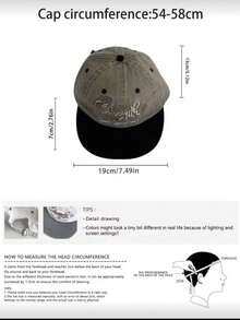 1pc Letter & Graphic Embroidered Wide Brim Flat Top Baseball Cap, Autumn/Winter Outdoor Wear, Flattering Fit, Hip Hop Style - Multicolor - View 2