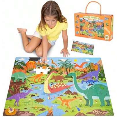 BONNYCO Giant Floor Puzzles For Kids Of  Animals With 48 Large Pieces.  Jumbo Puzzle 36.2 X 24.4 In, Gifts For Boys And Girls, Educational Kids Toys Ages 2-8(Dinosaurs)