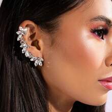 1pc Silver-Color Left Ear Rhinestone Ear Clip, Shiny Jewelry - Silver - View 5