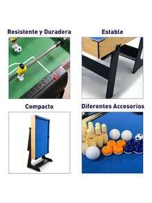 Mesa Multijuegos 5 en 1, Futbolito, Billar, Ping Pong, Boliche, Curling, Juegos Intercambiables para Adultos y Niños. Plegable. Bluelander - Marrón Mocha - Ver 3