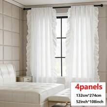 French Romantic White Semi-Sheer Ruffled Curtain, American Country Style White Voile Curtain For Window, Balcony, Living Room, Bedroom Decor - White - View 20
