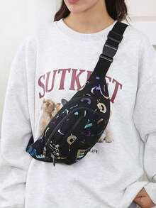 斜挎胸包 户外运动时尚休闲男士多功能腰包，男女通用大容量手机腰包，防水耐用，适用于商务和建筑工地（图案随机裁剪） - 彩色 - 查看 5