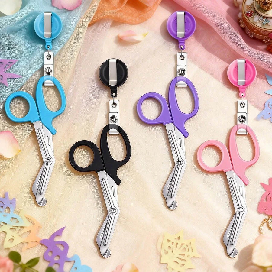 1/3 Sets Stainless Steel Care Scissors With Expandable Badge Scroll- Compact Pocket Design Portable And Non Falling, For Offices, Sewing, Home Crafts, And Schools Student Handicraft Course Fashion Accessories, Durable Tool Design