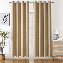 1pc Solid Color Polyester Curtain, Blackout Curtain To Darken Room During Power Outage, Heat Insulating Curtain For Kitchen, Dining Room, Living Room, Bedroom - Khaki - View 31