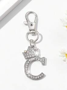 1 chiếc móc khóa chữ cái tiếng Anh sang trọng, đính đá lấp lánh, mạ điện, thích hợp đeo hàng ngày, quà tặng cho nam giới, vật dụng cần thiết khi đi du lịch. - Bạc - Xem 5