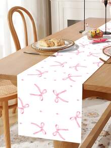 1pc Pink Bow Table Runner, Pink Bow Theme Birthday Party Decoration Table Cloth, Baby Shower One-Time Table Runner, Gender Reveal Party Supplies, 1st Birthday Party Decor, Birthday Party Table Decor, Holiday Party Background Decoration, Kitchen Table Cloth Decor, Girl Boy Shower Party Favors, Baby Shower Decorations, Pink Birthday Decorations - Pink Bow - View 7