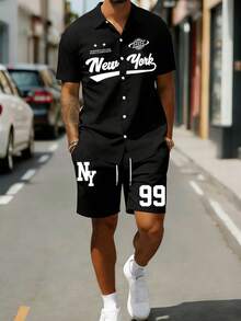 2pcs Men's Printed Woven Shorts And Casual Printed Shirt Set - Multicolor - View 11