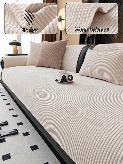 1 Piece Modern & Stylish Chenille Sofa Cover - Minimalist Striped Solid-Color Sofa Slipcover, Featuring Scratch-Resistant, Non-Slip, Dust-Proof And Stain-Resistant Properties, Ideal As A Pet-Friendly Sofa Protector.