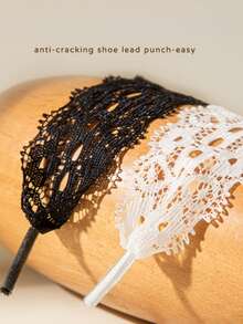 2 Pairs/1 Set Black & White Hollow Lace Elastic Shoelaces, Suitable For Ballet/Tap Dance Shoes - Multicolor - View 4
