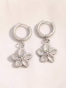 1对不锈钢花朵吊坠耳环 时尚18K PVD镀层圆形耳环 女士首饰 - 花耳環 - 查看 9