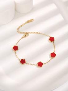 1pc Fashion Stainless Steel Flower Decor Chain Bracelet For Women For Daily Life - Gold - View 18
