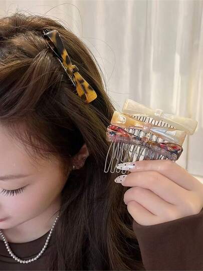 Acetate Fiber Bow Side Hair Clip - Side Bangs Clip, Gift For Girls, Hair Comb, Side Comb, Wedding, Multi-Color Hair Accessories Hair Band