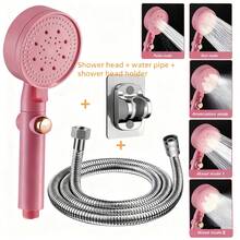 High-Pressure Pink Round Shower Head Set, Pressurized Bathroom Shower Faucet With On/Off Button, Multiple Spray Modes, Multi-Function Rain Shower Head, Bringing A Luxurious Home Bathing Experience, Bathroom Accessories, Bathroom Decoration - Multicolor - View 1