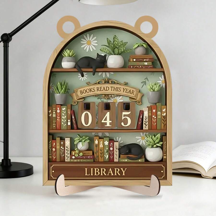 1 Set "Books I Read This Year" Personalized Reading Tracker Plaque, Featuring Cats & Succulents Decor, Cozy Reading Corner Decor Gift, Reading Challenge, Learning Hanging Decor, Desktop Accessory, Suitable For Multiple Scenarios, Perfect Gift For Book Lovers, Office Desk Accessory