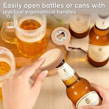 24 Pcs Bulk Bamboo Wooden Bottle Openers, Fridge Magnetic Beer Opener With Lanyard, 2.5" Magnet Refrigerator Sticker Coaster Gift For DIY Decoration, Beer Lover, Wedding, Bar, Party - 原木 - 查看 7