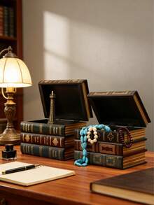 Scatola di legno vintage a forma di libro - Elegante organizer per gioielli e forniture per l'arte, decorazione da scrivania vintage multifunzionale realizzata a mano in colori assortiti - Multicolore - Visualizzare 4