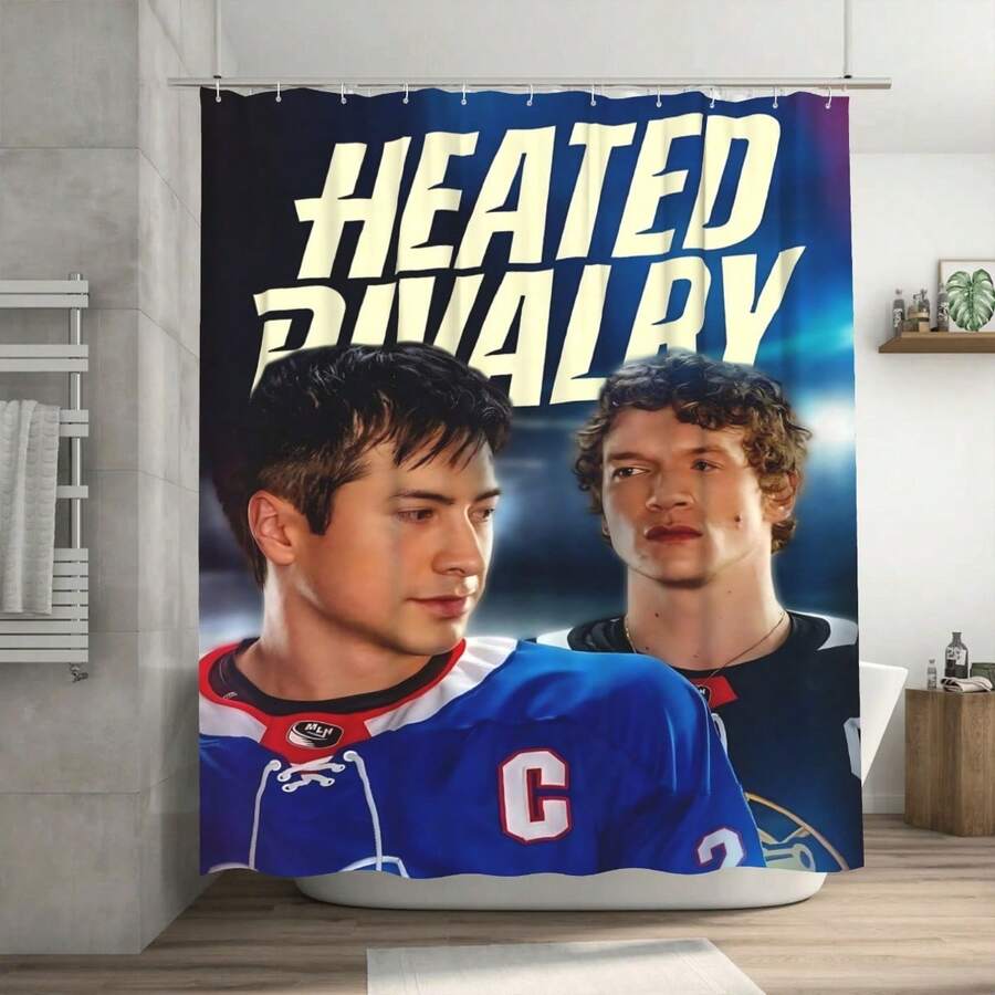 One Heated Rivalry Theme Printed Shower Curtain | Privacy And Decorative Divider For Bathroom And Toilet, Ideal Gift For Halloween And Christmas, Polyester, Machine Washable, Cordless - in ấn - Xem 1
