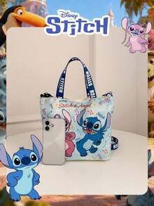 Disney Official Licensed 1 Pc Cartoon Stitch Printed Lunch Bag, Mischievous Stitch Lunch Bag & Fun Bucket Bag Cute Cartoon Hand Bag Candy Bag For Daily Use, Casual Canvas Shoulder Bag For Easy Carry – For StudentsTeenagers/Teens/Young Adults/Zoomers Perfect For Daily/Shopping/Going Out - Multicolor - View 5