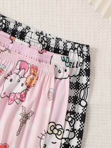 Sanrio 三条装三丽鸥Hello Kitty女士睡裤，休闲睡裤，黑色格子、浅粉色、浅紫色 - 彩色 - 查看 4