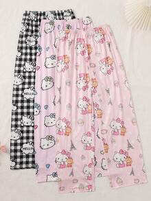 Sanrio 三条装三丽鸥Hello Kitty女士睡裤，休闲睡裤，黑色格子、浅粉色、浅紫色 - 彩色 - 查看 2