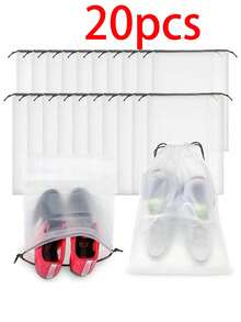 5/10/20pcs Matte Semi-Transparent Plastic Sports Shoes Storage Bags, Reusable Drawstring Shoe Boxes, Home Organization Containers - Clear - View 12