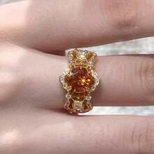 1枚亮橙色中心镶嵌闪亮装饰的个性戒指 - 鋯石鏤空點鑽戒指 - 查看 2