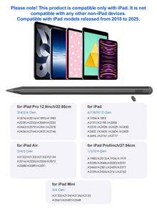Bút cảm ứng tương thích với iPad 10.2" thế hệ thứ 7/8/9, iPad Air 10.9" thế hệ thứ 4/5, iPad Air 11" M2/M3, iPad Pro 11", iPad Air 13", iPad Pro 12.9" (2018-2022), pin 90mAh, độ chính xác cao, màu đen. - màu đen - Xem 4