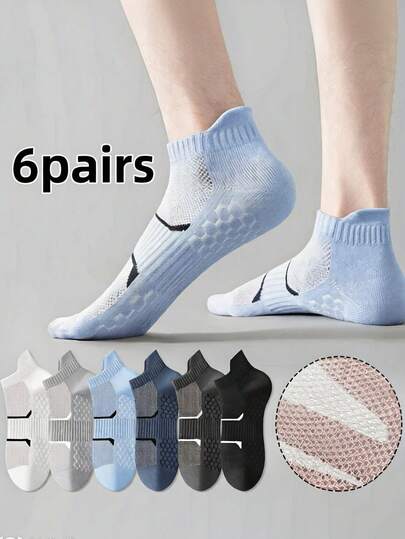6 Pairs Men's Thin Sports Running Socks, Breathable Mesh Short Socks, Odor-Resistant & Moisture-Wicking