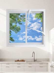 Self-Adhesive White Mosquito Net Curtain, No Drill Window Mesh Screen, Magic Tape Window Curtain, Insect Proof Home Use - White - View 1