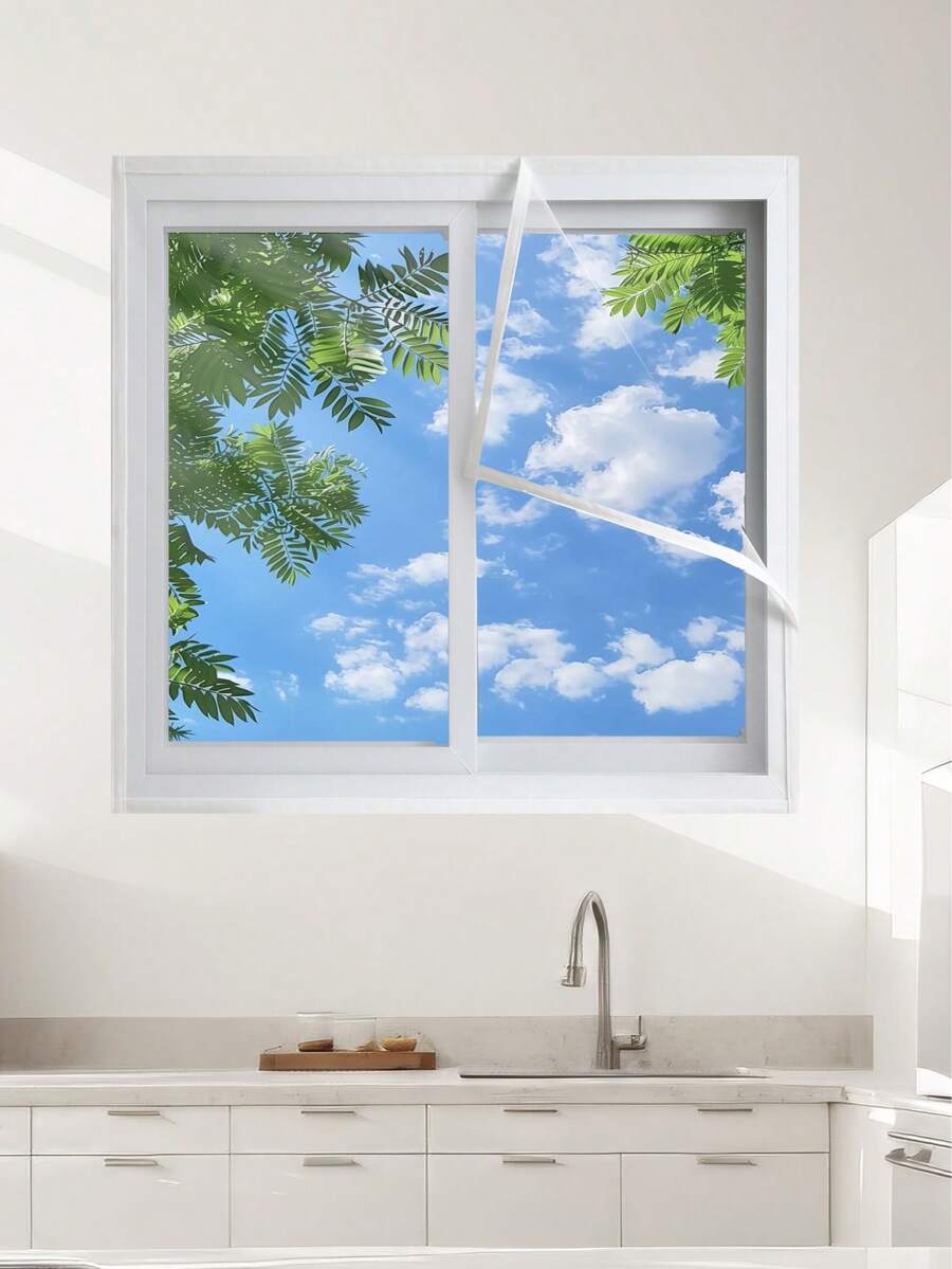 Self-Adhesive White Mosquito Net Curtain, No Drill Window Mesh Screen, Magic Tape Window Curtain, Insect Proof Home Use - White - View 1