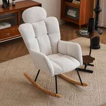 055 Soft Tedib Rocking Chair With Suede Upholstery, White - Beige - View 2
