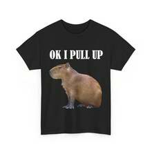 180GSM Pure Cotton Printed T Shirt With Cute Capybara Ok I Pull Up Graphic Soft And Breathable Material Easy To Clean And Dirt Resistant Durable Fabric Using Knitting Technology Ideal For Rodent Lovers Zookeepers Women And Men Offers A Comfortable And Funny Style - màu đen - Xem 1