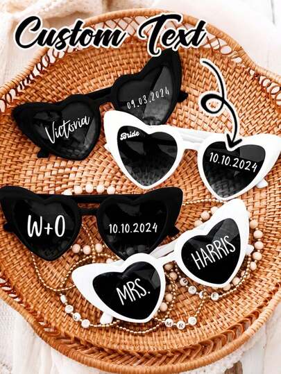 Personalized Heart-Shaped Pearl Fashion Glasses, 2 Pairs Of Custom Black & White Pearl Heart-Shaped Fashion Glasses, Personalized Bride & Groom Fashion Glasses, Bridesmaid & Groomsman Fashion Glasses, Wedding Decoration Glasses, Ladies Heart-Shaped Fashion Glasses For Parties, Retro Heart-Shaped Fashion Glasses