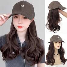 Long Wavy Synthetic Wig Baseball White/Brown/Grey Cap With Hair Extensions Hat Wigs Natural Black/Brown Connect Wig Adjustable For Women - Multicolor - View 9