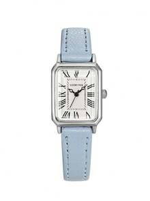 1件 LUCKYFOX 锌合金复古石英方形表盘真皮表带手表，休闲时尚，适合年轻人和学生日常佩戴 - 藍色 - 查看 6