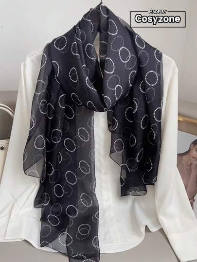 1条女士雪纺围巾，圆形图案印花，轻盈披肩，防晒，适合海滩、户外活动，也可作头巾或发带休闲装饰。