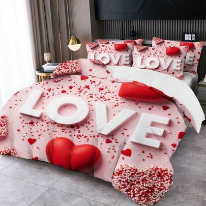 2/3pcs Digital Heart Print Duvet Cover Set (Duvet Cover*1, Pillowcase*1/2, Excluding Comforter And Pillow Insert), Skin-Friendly Soft And Comfortable, Suitable For Hotel, Guest Room, Dormitory, Bedroom, Bedding, All Seasons
