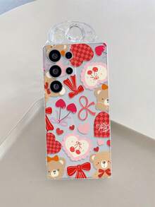 1pc Heart Cherry Bear Pattern Android Phone Case, Precise Cutout Camera Protection Suitable Compatible With Samsung, Nothing, Pixel, INFINIX, Redmi - Clear - View 4