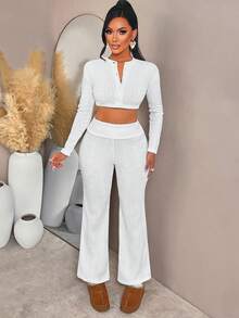 AIJ Amarillo Knit Texture Jacket And Pants Set, Young Lady Style Two Pieces Outfit, Suitable For Commuting, Winter Afternoon Tea And Shopping, Latest Autumn/Winter Young Lady Warm Clothing - أبيض حليبي - مشاهدة 6