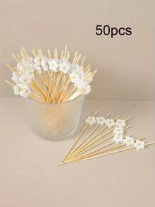 1/50/100pcs Sweet Daisy Theme Food Picks, Flower Dessert Fruit Forks, Toothpick Sticks, Flower Picks, Perfect For Drinks, Desserts, Appetizers, Fruits And Dessert Decoration, Party, Wedding, White Mini Food Picks Suitable For Decoration, Kitchen, Summer Party, Fun Drink Accessories, Holiday Birthday Party Decoration Supplies - Multicolor - View 9