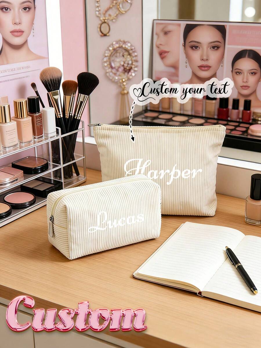 Customized Make Up Bag, Personalized Custom Letter Name Logo Storage Bag, Lightweight Zipper Cosmetic Bag - Multicolor - View 1