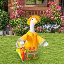 3-Piece Raincoat Set, Goose-Shaped Outdoor Clothing, Summer Lawn Goose Statue Raincoat Set, Yard Goose-Shaped Clothing, Raincoat, Umbrella, Hat, Yard And Garden Decoration - 黃色 - 查看 1